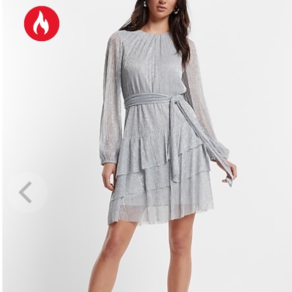 Dresses & Skirts - Super Soft Grey Cowl Neck Long Sleeve Tiered Ruffle Mini Dress Size M/L